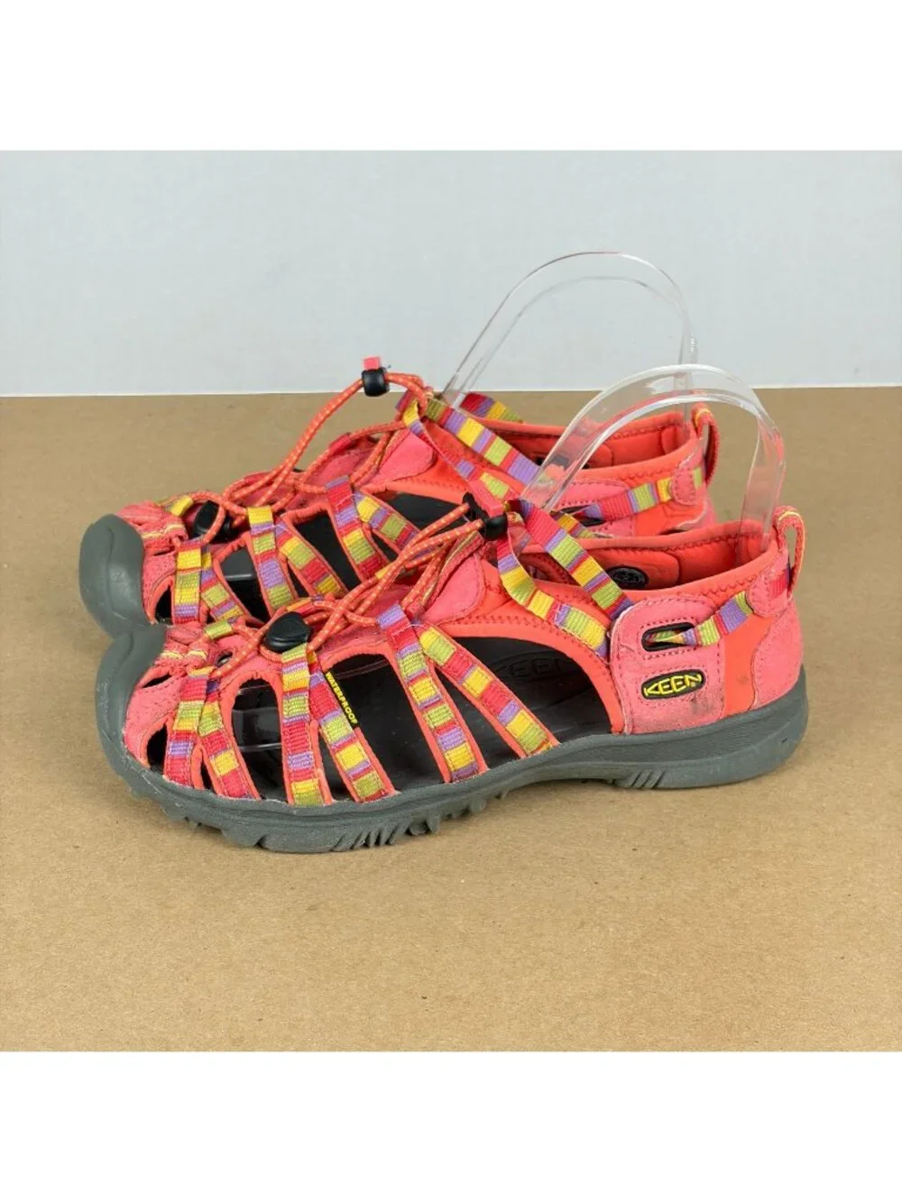 Keen Whisper Hiking Sandals Kids Size 4 Orange Yellow Bungee Lace Closed Toe